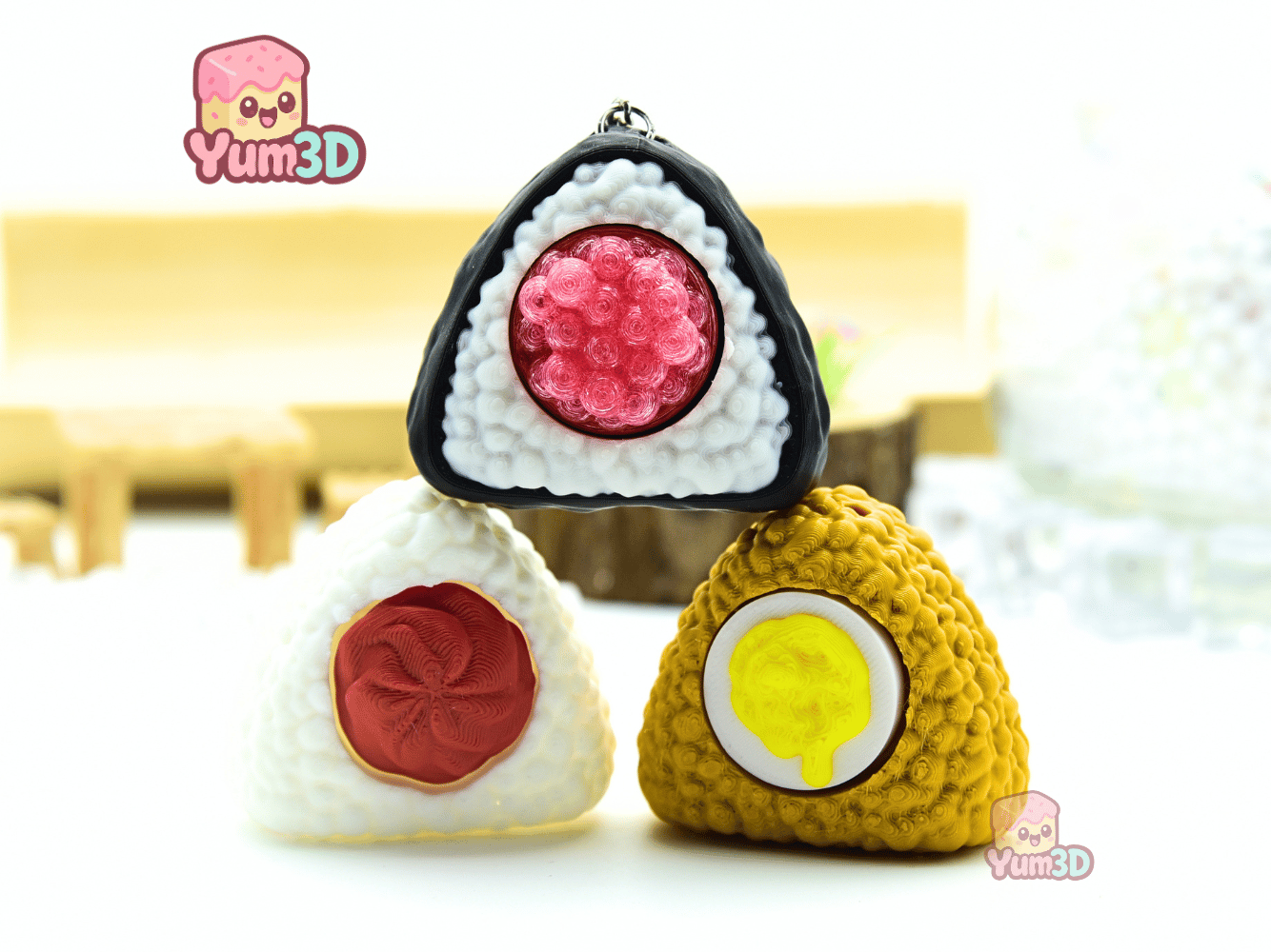 🗝️ Yum3D Clicky Onigiri Magnet-Insert Clicker Keychain - Cute